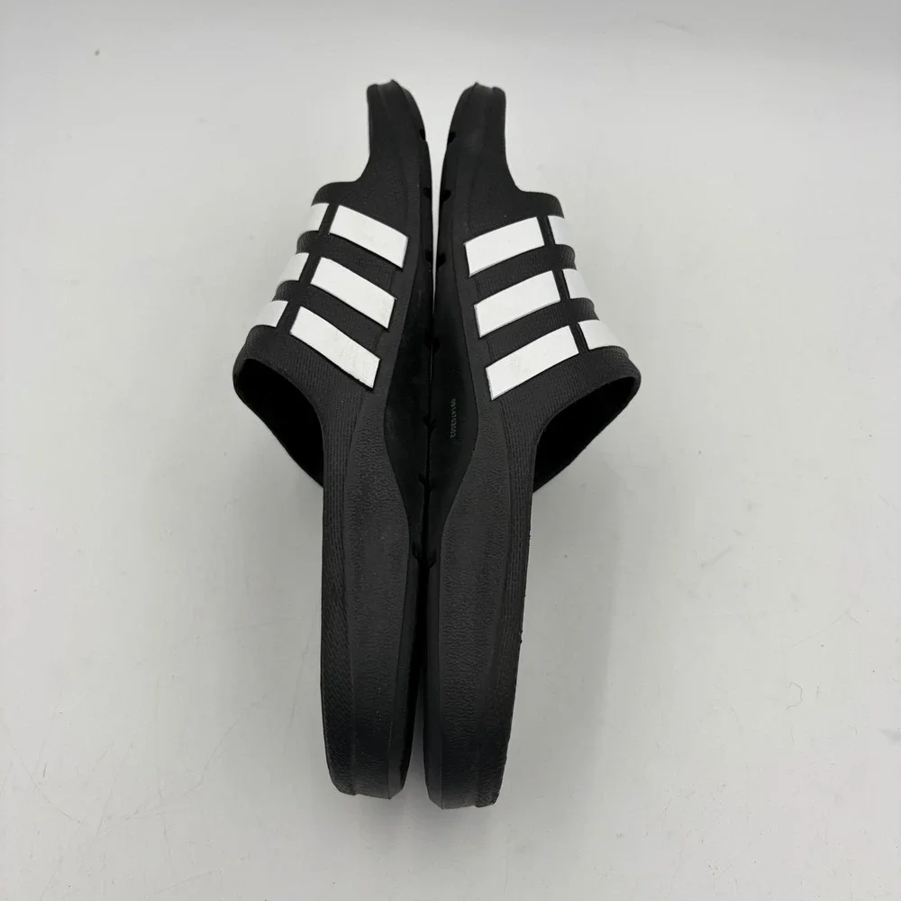 Adidas Adilette Shower Slides Black White Kids Size 3 Striped Sandals Flip Flops